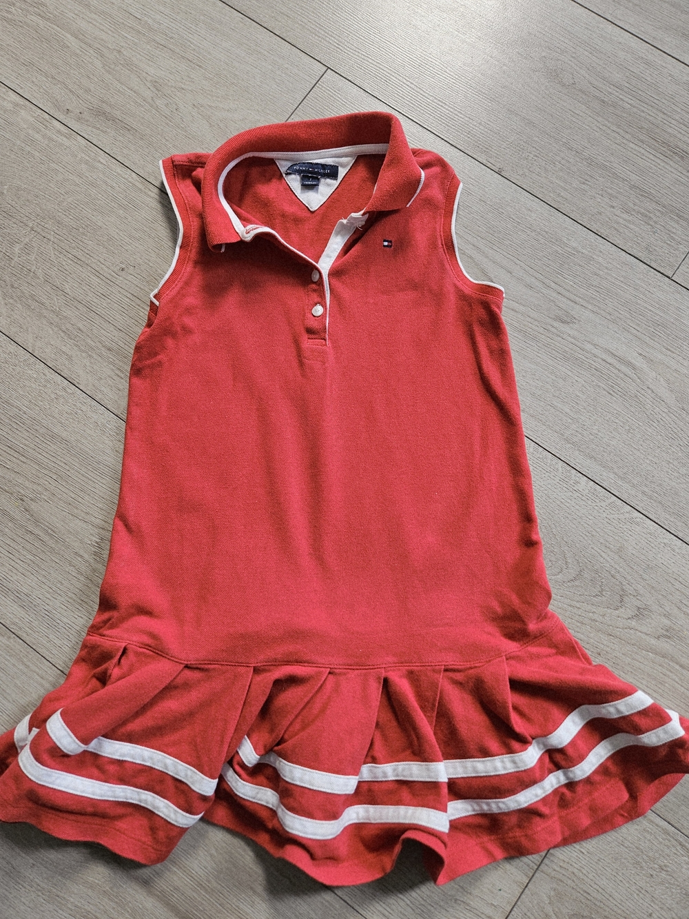 Tommy Hilfiger Girls Red Sleeveless Polo Dress Pleated Skirt Size 7🩷